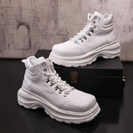 2023 Male New Platform High Top Shoes Men Trend Korean Version Of The Youth Small White Boots Male Short Boots 1AA22