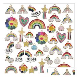 Charms 40Pcs Handmade Diy Jewellery Pendants For Bracelet Necklace Earring Accessories Alloy Oil Drip Rainbow Cloud Jewellery Fitting Dhhke