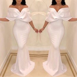 2023 Sexy White Dubai Off the Shoulder Evening Dresses Mermaid Cape Sleeve Floor Length Formal Occasion Prom Party Dresses Custom made