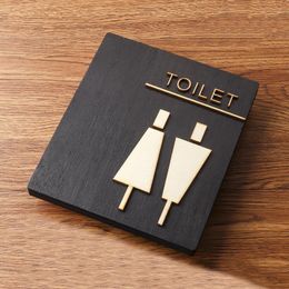 Other Home Decor Wooden Signage Toilet Sign Retro Door Sticker Reminder Signs Household Wall Wc Plaque Plates Self-adhesive Bathroom Doorplate 230721