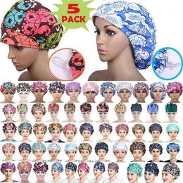 5PCS Set Random Send Whole Unisex Scrub Cap Reuseable Working Caps Cotton Adjustable Sweatband Bouffant Hats for Women Men1240S