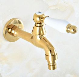 Bathroom Sink Faucets Gold Color Brass Single Hole Wall Mount Washing Machine Faucet Outrood Garden Cold Water Taps 2av150