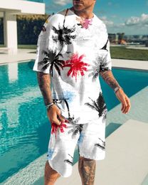 Men's Tracksuits 2023 TShirt Set Leisure Casual Seaside Coconut Tree Print Sportswear Oversized Clothing Shorts Suit Summer Beach Coat 230721