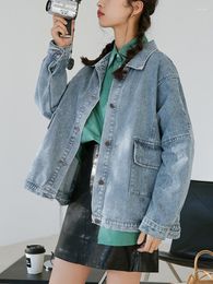 Women's Jackets Spring Women Streetwear Loose Bf Retro Blue Denim Jacket Single Breasted Pocket Solid Color Jeans Coat Outwear