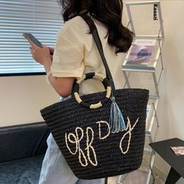 Evening Bags Designer Large Capacity Handbags For Women Weave Black Straw Shoulder Bag Bucket High Quality Tote Luxury Casuals 2023 230721