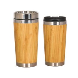 Stainless Steel Liner Tumbler Wooden Insulated Coffee Tea Mug Travel Camping Cup Thermos Bottle with Lid Gift 211123248I211w