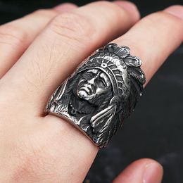 Men's Detailed Indian Chief Ring 316L Stainless Steel Biker Ring Male Huge Punk Hip Hop Rings Fashion Jewelry Gift for Friend