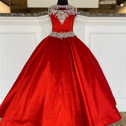 Little Miss Pageant Dress for Teens Juniors Toddlers 2021 AB Stones Crystal Taffeta Long Kids Gown Formal Party Beading High Neckl227t