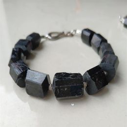 Black Tourmaline Pyrite Stone Bracelet Spacer Clasp206a