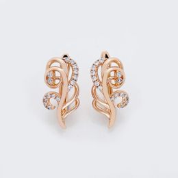 Dangle Earrings Hollow Leaf Cute Women 585 Rose Gold Natural Zircon Wedding Micro-wax Inlay Fashion Fine Jewelry