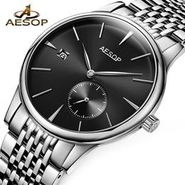 Aesop Watch Men Automatic Mechanical Watch Sapphire Crystal Thin Wrist Wristwatch Minimalist Male Clock Men Relogio Masculino293b