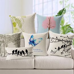 Fancy Cushion Cover Modern Minimalist Blue Butterfly Pink Tree Cushion Pillow Cover Home Decoration Sofa Green Leaf Pillow Case Li2329