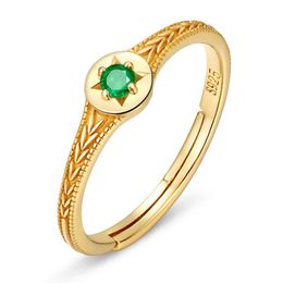 Yellow Gold Plated 925 Sterling Silver Natural Emerald David Star Ring Engagement Wedding Jewellery For Gift255Q