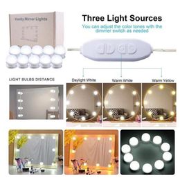 10 LED Mirror Bulbs Makeup Light Super Bright Portable Cosmetic Mirror Lights Kit Hollywood Style USB Charged Make Up299r