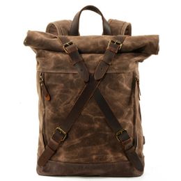 School Bags M269 Luxury Vintage Canvas Backpacks for Men Oil Wax Leather Travel Backpack Large Waterproof Daypacks Retro Bagpack 230721