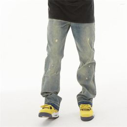 Men's Jeans For Men Y2k Simple Solid Streetwear Distressed Color Block Washed-out Loose Straight-leg Trousers High Street Denim Pants