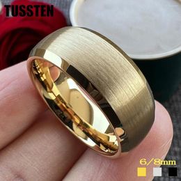 Wedding Rings Drop TUSSTEN 6MM/8MM Plain Band Men Women Tungsten Carbide Ring Bevelled Brushed Finish Comfort Fit