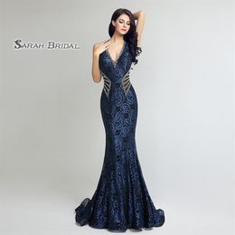 Sexy 2019 Prom Dresses Sleeves V-neck Mermaid Shiny Beads Evening Dress Floor Length Ready Gowns LX235271k