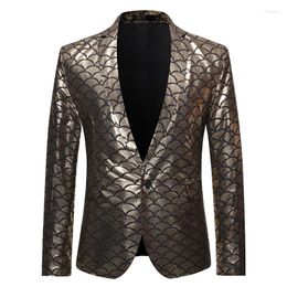 Men's Suits Mens Shiny Gold Metallic Blazer Suit Jacket Slim Fit One Button Tuxedo Blazers Men 70s Disco Party Dinner Stage Costume Homme