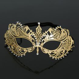 Black Gold Skull Metal Mask Halloween Rhinestone Half Face Venetian Masquerade Men White Women Party Mask Halloween Props