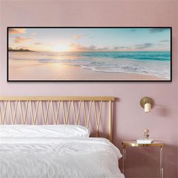Cushion Modern Sea Wave Beach Sunset Canvas Painting Nature Seascape Posters and Prints Wall Art Pictures for Room Decoration Frameless