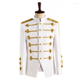 Men's Suits White Sequin Embellished Military Blazer Jacket Men Gothic Steampunk Tuxedo Suit Costume Homme