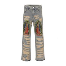 Men s Shorts Y2K Hole Distressed Embroidery Baggy Denim Trousers Unisex Straight Hip Hop Loose Jeans Ripped Casual Cargo Panrs Oversize 230721