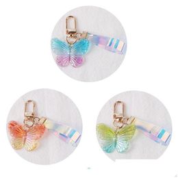 Key Rings Diy Acrylic Butterfly Trendy Transparent Bead Lanyards Keychains Mobile Phone Chains For Women Car Keys Bag Decor Pendant Dh5Ir