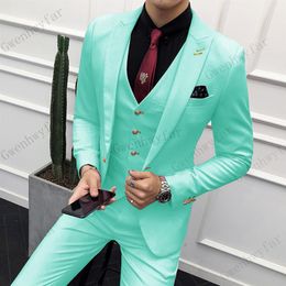 bridalaffair Mint Green Single Breasted Suit Groom Wedding Suits 3 Pieces Men Dress Suit Dinner Party Prom Suit Jackets Vest P311W