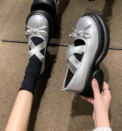Dress Shoes Shoes Woman Flats Bow-Knot Clogs Platform Dress Butterfly Creepers Cross Summer Basic PU Rubber Mary Janes Bonded Leather Bu 230721