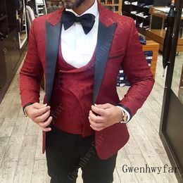 Gwenhwyfar Latest Coat Pant Designs Suits Men 2019 Formal Groom Pattern Burgundy Suit Slim Fit Business Mens Tuxedo Wedding Suit F2531