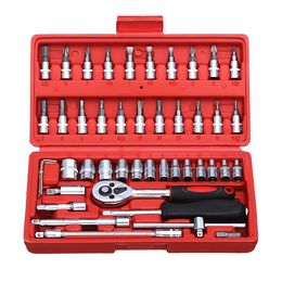 46 Piece Ratchet Wrench Set Universal Auto Repair Tire Disassembly Tool Sleeve Carbon Repair Tools Fast Delivery