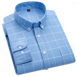 Men's Casual Shirts 2023 Plaid Long-Sleeve Shirt Regular Fit Button Collar Design Cotton Oxford High Quality Male Social
