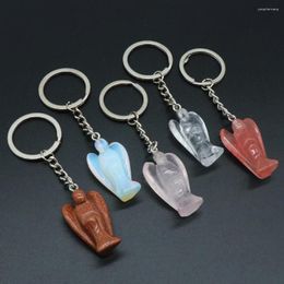 Keychains Natural Semi-precious Crystal Agate Carving Angel Shape Key Chain Pendant Wallet Accessories Gift