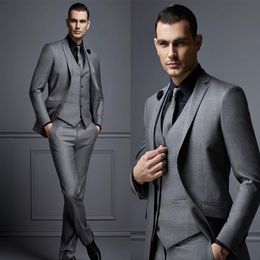 Custom Made Fashion Grey Mens Suit Groom Suit Formal Man Suits For Men Slim Fit Groom Tuxedos For ManJacket Vest Pants313Q