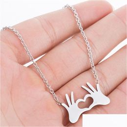 Pendant Necklaces Classic Boho Stainless Steel Ok Gestures For Women Love English Letter Heartbeat Clavicle Chain Gift Drop Delivery Dhwt7