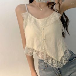 Women's Tanks Design Sense Patchwork Lace Halter Vest Women Summer 2023 Slim-fit Bottom Short Top White Tank