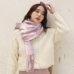 Scarves 2023 Fashion Autumn And Winter Plaid Scarf Women's Mid-length Sweet Warm Shawl Rd21