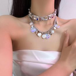 Choker KPOP Spliced Colourful Gems Baroque Pearl Rivet Leather Adjustable Collar For Men And Women Gift