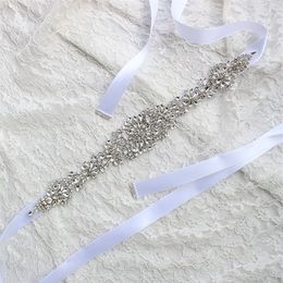 Wedding Sashes For Bride Bridal Dresses Belts Rhinestone Crystal Ribbon From Prom Handmade White Red Black Blush Silver Real Image313N