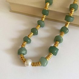 Chains Fashion Handmade Natural Stone Green Aventurine Beads Baroque Pearl Necklace For Women Jewelry Unique Design Drop