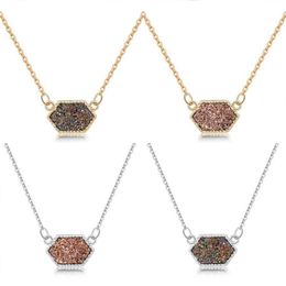 Pendant Necklaces Druzy Drusy Necklace Fashion Oval Resin Faux Stone Gold Silver Plated Brand Jewellery For Women Girls218T