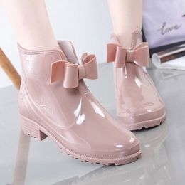 Rain Boots Fashion Women NonSlip Women's Water Shoes Flat Bottom Velvet Short Tube Warm Overshoes 230721