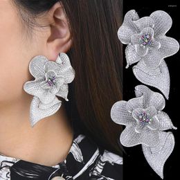 Dangle Earrings 77MM Luxury Big Blooming Flower Shape Drop For Women Wedding Bridal Jewelry