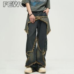 Men's Jeans FEWQ Star Patchwork Y2k High Street Male Vintage Embroidery Denim Trousers Pants 2023 Stylish 24B2333