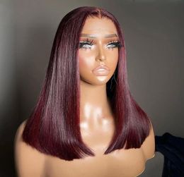 HD Transparent 4*4 lace Front Human Hair Wigs Red 99J Burgundy Lace Wig Pre Plucked