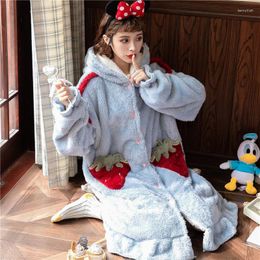 Women's Sleepwear Lady Lovely Kimono Bathrobe Coral Fleece Nightgown Nightwear Intimate Lingerie Cute Cartoon Lounge Homewear Robe Gown