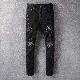 Mens Fashion Straight Slim Ripped Jeans Trousers Men Streetwear Motorcycle Biker Jean Pants Size 29-38 666222y