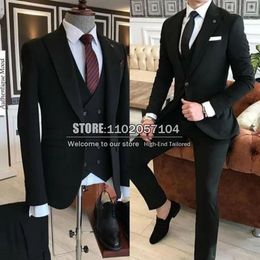 Jackets Black Formal Suits Men for Wedding Slim Fit Elegant Evening Party Dress Custom Made Jacket+vest+pants 3 Pieces Business Suit