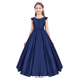 Kids Elegant Princess Dress For Girls Satin Fly Sleeves Bowknot Flower Girl Dresses Wedding Formal Pageant Evening Party Dress